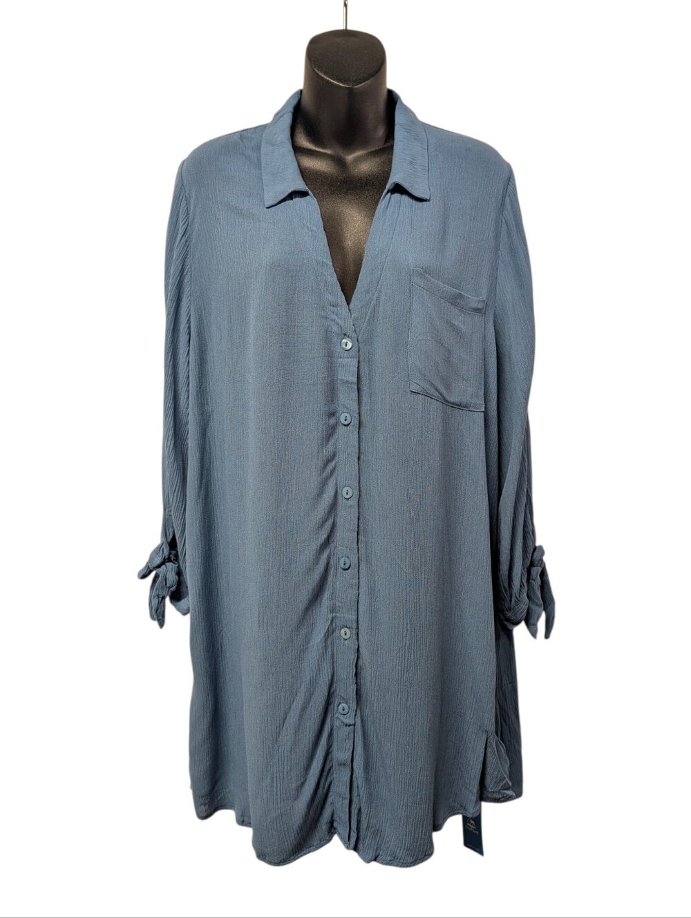CUPSHE Shirt Dress Women's Blue Collared Long Sleeve Pockets Size M NWT